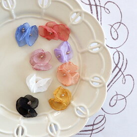 【2個】シフォンオーガンジー花びらパーツ アクセサリー パーツ ピアス イヤリング 花 タッセル 手芸 ハンドメイド 3連 アクセサリーパーツ 問屋 問屋 商用〇
