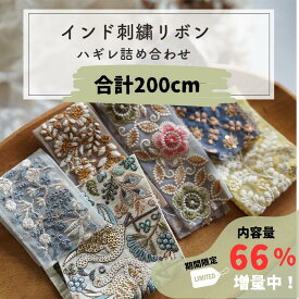 【200cmに増量中！】インド刺繍リボンのハギレ 詰め合わせ 福袋 インドリボン ハギレ 端切れ 端 お得 ハンドメイド 手芸 パーツ　リボン　ラッキーパック　ポーチ 商用