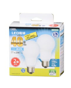 OHM�i�I�[���d�@�j LED�d���i40�`����/550lm/�����F/E26/�L�z��200°/���`���Ή�/2���j 4971275632981 LDA5N-G AG53 2P [�����F]