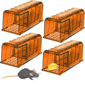 小型ネズミ専用 4個セット捕り よく捕れる日本語ご利用ガイド付属 殺さず捕獲 捕獲用かご 捕獲器 踏み板式 餌 捕りワナ 捕り器 駆除 粘着シート 罠 ねずみ ハツカ 小型 再利用可能 簡単設置
