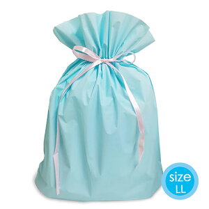 ラッピング 袋 大 ギフトバッグ 梨地 リボン付巾着袋 ( パステルブルー LL ) 15815 底 マチあり 底マチ 大きいサイズ おおきいサイズ 一枚 単品 ピンクリボン 巾着 袋 巾着袋 ラッピンググッズ
