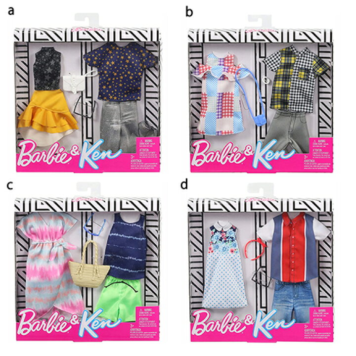 楽天市場 バービー ケン Barbie Ken 着せ替え 洋服セット 全4種 Mattel Barbie Ken バービーグッズ 人形 服 セット ファッション コレクション 小物 コーディネート ごっこ遊び ドール用 人形用 キャラクター グッズ 雑貨 かわいい カラフル 輸入 インポート