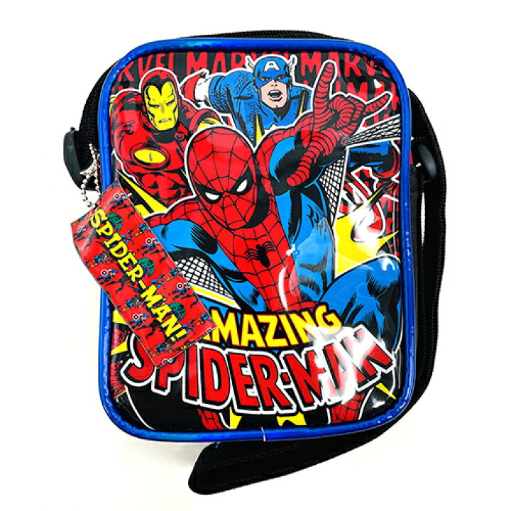 楽天市場 スパイダーマン スクエア ミニ ショルダーバッグ ヒーロー三人 マーベル アメコミ キャラクター ポシェット ショルダー 鞄 かばん バッグ 斜め掛け アイアンマン キャプテンアメリカ 男の子 かっこいい 汚れにくい 青 赤 黒 幼児 保育園 幼稚園