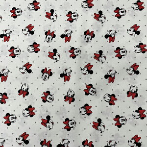 生地 布 綿100% ( ミニー 白 ドット 総柄 ) 【50cm以上10cm単位】15463 キャラクタ−生地 入園 入学 入園準備 入学準備 コットン 手作り 手芸 ハンドメイド 女の子 かわいい ミニーちゃん リボ