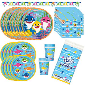 ベイビーシャーク パーティーグッズ セット 6アイテム yts0450 BABY SHARK 使い捨て 食器 パーティー 紙皿 紙ナプキン 紙コップ テーブルカバー バナー 誕生日 誕生日会 お誕生日会 誕生会 男の子
