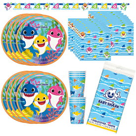 ベイビーシャーク パーティーグッズ セット 5アイテム yts0450 BABY SHARK 使い捨て 食器 パーティー 紙皿 紙ナプキン 紙コップ テーブルカバー バナー 誕生日 誕生日会 お誕生日会 誕生会 男の子 女の子 飾り付け 輸入品 インポート Party Supplies