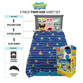 スポンジボブ 3ピース シーツ セット 17179b SPONGEBOB グッズ 寝具 シーツ 枕カバー ピローカバー ベッドカバー カバー かわいい 輸入品 インポート