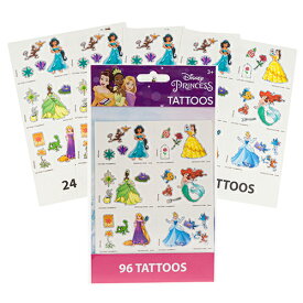 ディズニープリンセス タトゥー シール 4シート 96個入り 18375 TATTOO ボディーシール 水貼り 水で貼れる disney princess ごほうび かわいい キャラクター グッズ 雑貨 パーティー ハロウィン おまつり 夏祭り インポート 輸入品