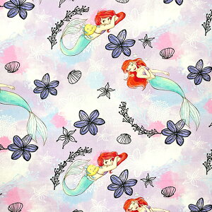 アリエル パープル 花柄 生地【50cm以上10cm単位】19612 ディズニー プリンセス キャラクター生地 コットン 手作り 手芸 ハンドメイド 入園 入学 入園準備 入学準備 かわいい パープル ピンク 総