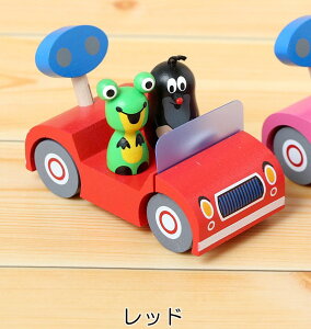 クルテク フィギュア付き木製ミニカー (レッド) pud140 カエル かえる もぐらのクルテク 置物 おもちゃ 絵本 キャラクター チェコ 東欧 雑貨 インテリア グッズ 輸入 かわいい グッズ KRTEK デト