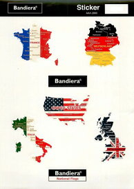 Bandiera (バンディエラ) ミニステッカーセット L 8973 （BST-006） 国旗 地図 シール デカール フランス ドイツ アメリカ イタリア イギリス FRANCE/DEUTSCHLAND/UNITED STATES/ITALIA/UNITED KINGDOM グッズ 雑貨 送料込み メール便配送