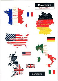 Bandiera (バンディエラ) ミニステッカーセット M 8974（BST-007） 国旗 地図 シール デカール フランス ドイツ アメリカ イタリア イギリス FRANCE/DEUTSCHLAND/UNITED STATES/ITALIA/UNITEDKINGDOM グッズ 雑貨 送料込み メール便配送
