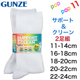 グンゼ 白色 2足組 スクールソックス ショート丈 クルー丈 リブ ソックス サポート＆クリーン 抗菌防臭 消臭 丈夫 強い 14cm〜24cm ホワイト 無地 リブ 男女兼用 子供用 キッズ ジュニア 子供 スクール スポーツ 通学 学校 学生 制服 靴下 くつ下 SUPPORT&CLEAN GUNZE