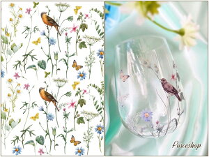 ポーセラーツ 転写紙 【ガラス用】Garden転写紙 ポーセラーツ ポーセリンアート用 かわいい ポーセラーツ転写紙 花転写紙 水彩画風 ポーセラーツ用転写紙 ポーセリン アート グリーン オ