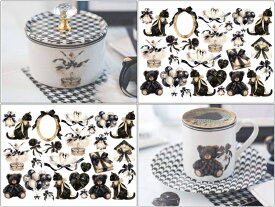 11日までクリスマスSALE♪ポーセラーツ 転写紙【白磁用】プティ・ノワール転写紙 （ポーセラーツ 転写紙 ポーセリアート リボン 黒猫 白鳥 ブラック 黒) 大人かわいい 大人ガーリー ポーセリン オリジナル　転写紙