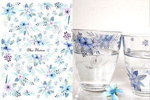 ポーセラーツ 転写紙 【ガラス用】水彩 ブルーフラワー転写紙 ポーセラーツ ポーセリンアート用 かわいい ポーセラーツ転写紙 花転写紙 水彩画風 オリジナル 転写紙