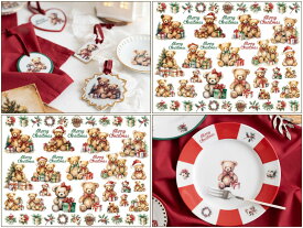 ポーセラーツ 転写紙【白磁用】Little Bear Holiday クリスマス転写紙（ポーセラーツ 転写紙 ポーセリアート リボン クリスマス Christmas クマ)大人かわいい 大人ガーリー ポーセリン オリジナル　転写紙