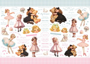 ポーセラーツ 転写紙【セット割】little ballerina リトルバレリーナ転写紙 ※白磁&ガラス用お得なセット10%オフ(ポーセラーツ ポーセリンアート 転写紙 バレエ リボン ギンガムチェック