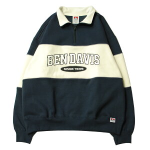 �x�� �f�C�r�X BEN DAVIS PLAYERS HALF ZIP SWEAT NAVY × OFF WHITE / �l�C�r�[ × �I�t�z���C�g �n�[�t�W�b�v �X�E�F�b�g �g���[�i�[
