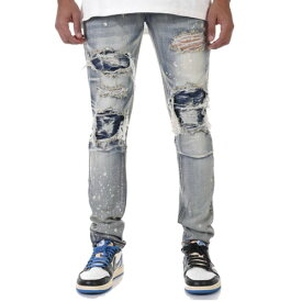 ケーディーエヌケー デニム KDNK DENIM PATCHED RIPPED STRETCH DENIM MIDIUM BLUE / ブルー デニム パンツ クラッシュ ダメージ リペア