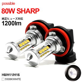 50系 RAV4 LED フォグランプ H16 80W SHARP サイド発光 ハロゲンスタイル 無極性 5500K/ホワイト/白 2個入り/1セット