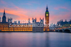 【ヨーロッパポストカード】ロンドンビッグベン時計台が川に映る　夕焼けハガキはがき絵葉書