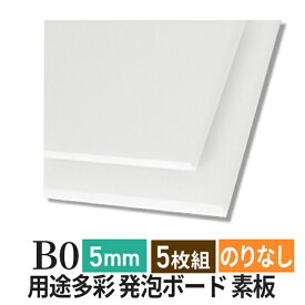 スチレンボード 発泡スチロール 板 5mm B0 （1030×1456mm）5枚組 PSボード のりなし 素板 発泡 パネル スチレン ボード 板 5mm B0 模型 工作 POP 看板芯材