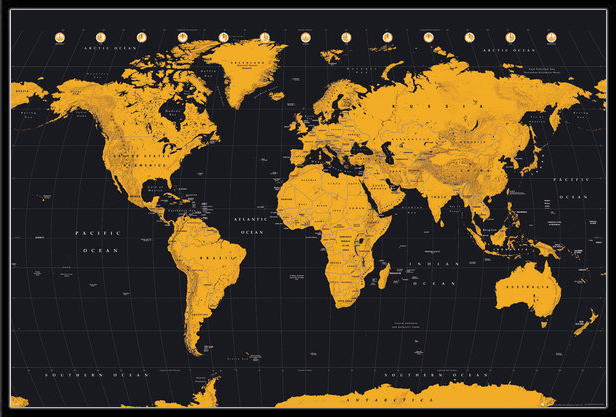 インテリアートに 世界地図 ポスターフレームセット ゴールド 業界No.1 161007 World 店舗 Map Gold