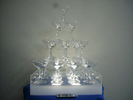 カウンター＆テーブル用シャンパンタワー　4段フルセット　トレイ台　バンポン付きグラス　照明器具付き　浅型【オリジナル　パーティー　誕生日　】