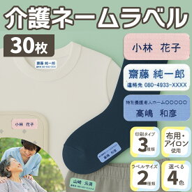 介護 名前シール 衣類用 【30枚入】 10~20×50mm 名前/電話番号/施設名 3パターン 全4色 耐水 洗濯OK アイロン ネームシール テープ 衣類 シャツ ズボン くつ下 肌着 下着 トレーナー 寝巻 パジャマ 施設 病院 学校 ユニフォーム 作業着 介助 はがせる 再剥離