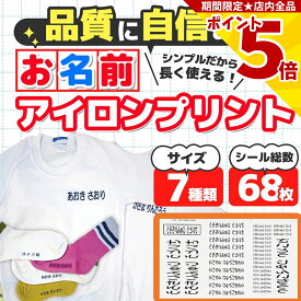 【P5倍】 名前シール アイロン おなまえアイロンプリント 特大/大/小 セット 68片 ネームシール 体操着 小学校 小学生 幼稚園 保育園 衣類 洋服 園服 シャツ ハンカチ 靴下 赤白帽子 手提げ袋 給食袋 上履き袋 バッグ ポーチ 入学準備 入園準備