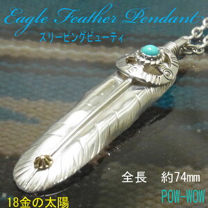 フェザーペンダントターコイズメディスンウィールストレートイーグルUSAアリゾナトルコ石羽18金の太陽コンチョ
