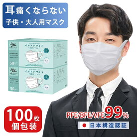 【幅15mmの平ゴム】マスク 不織布 耳が痛くならない 個包装 マスク 大人用・子供用 100枚(50枚×2箱) 使い捨てマスク 小さめ 子供マスク Ω式プリーツ 息しやすい 白 高学年 3層マスク 夏用 飛沫防止 ウイルス PM2.5 花粉対策 防じん 抗菌通気 超快適防護 マスク Hellozebra