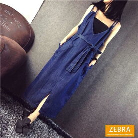 ジャンバースカート Vネック デニム ワンピース スカート レディース ジャンスカ オーバーオール オールインワン デニムスカート マキシ丈 ミモレ丈 ロング丈