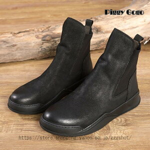 レディースショートブーツ チェルシーブーツ 本革 秋冬靴 サイドゴア 厚底 美脚 カジュアル 大きいサイズ ローヒール ぺたんこ靴 フラットシューズ ハイカット