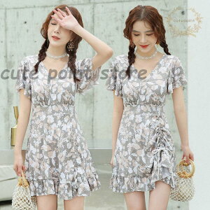 水着 レディース ワンピース 花柄 体型カバー ママ水着 プール みずぎ 夏休み 女子 シンプル カジュアル スイムウエア