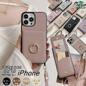 �~���[�t�� �����O�t�� iPhone 15 14 13 12 11 Pro Max �X�}�z�P�[�X ���t�� iPhone 15 15Pro 15Plus 15Promax �J�[�h�P�[�X �V�����_�[�P�[�X ���|��