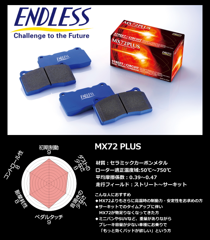 EP280] ENDLESS MX72 PLUS フロント ブレーキパッド ホンダ シビック ES3-