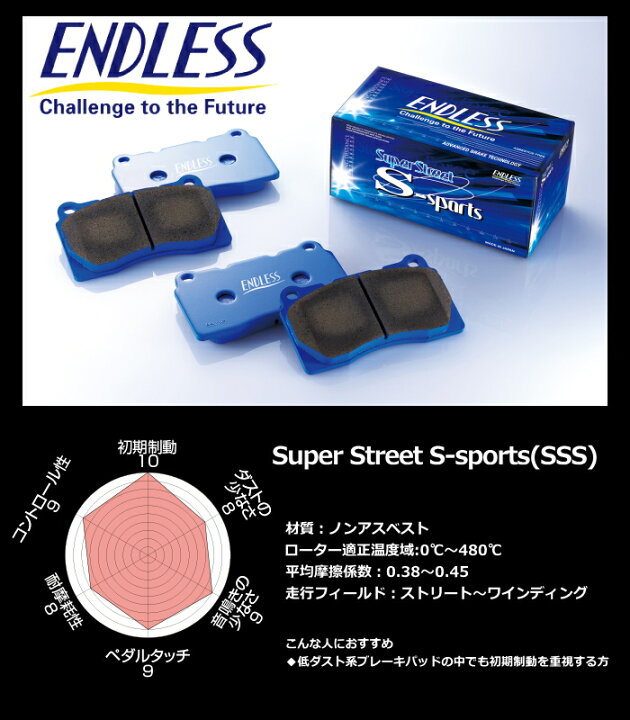 楽天市場】[EP380] ENDLESS SSS フロント ブレーキパッド トヨタ 