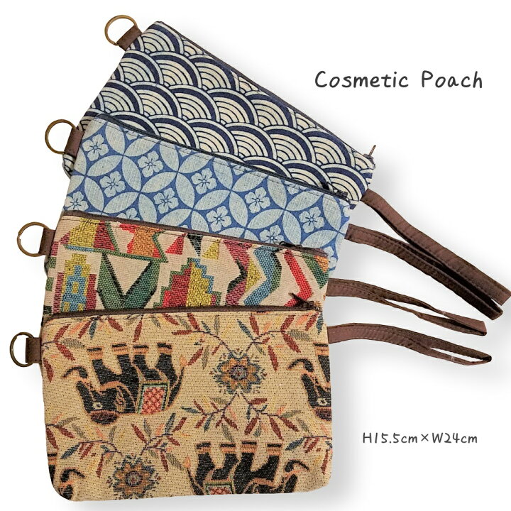 楽天市場 送料無料 税込価格 ポーチ 小物入れ 通帳入れ コスメポーチ トラベルポーチ セカンドバッグ クラッチバッグ 収納 整理 和柄 ネイティブ柄 おしゃれ 持ち手付き メンズ レディース Powiitem