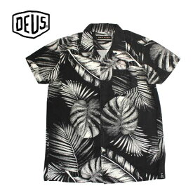 Deus Ex Machina DEAN ATOLL SHIRT 半袖シャツ 柄シャツ 植物柄 コットン レーヨン 開襟シャツ デウスエクスマキナ シャツ メンズシャツ アロハシャツ リゾート カジュアル ブラック リーフ柄