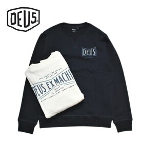 DEUS EX MACHINA　AVENUE CREW デウス エクス マキナ　スウェット クルースウェット トレーナー メンズ メンズスェット 裏起毛 オーガニックコットン 綿 ロゴプリント ネイビー ホワイト s m l