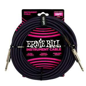 ERNIE BALL 6397 �y��p�V�[���h�P�[�u�� 25�t�B�[�g BRAIDED INSTRUMENT CABLE 7.62m �p�[�v���E�u���b�N