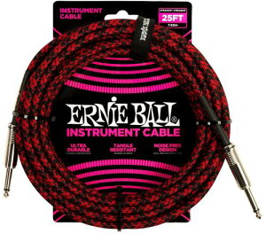 ERNIE BALL 6398 �y��p�V�[���h�P�[�u�� 25�t�B�[�g BRAIDED INSTRUMENT CABLE 7.62m ���b�h�E�u���b�N