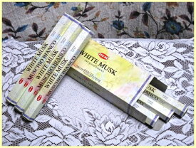 インドのお香♪HEM社製ホワイトムスク(白ジャコウ)香【WHITE MUSK/MUSCHIO BIANCO】1箱 6筒入り【1Box 6packs】【インド香】【インセンス】【スティックタイプ】【Hexaパック6本入り】