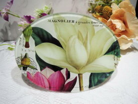 ミッシェルデザインワークス社製ガラス製 ソープディッシュ※ジュエリーディッシュ図柄/描写：マグノリアMichel Design WorksGlass Soap Dish※Jewelry DishPattern/Image：MAGNOLIA