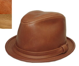 ニューヨークハット　New York Hat　9290 vintage leather fedora　ヴィンテージ レザー フェドラ　Brandy Rust　帽子　ハット　ビンテージ　革　中折れハット　ランバスキン　紳士　婦人　メンズ　レディース　男女兼用　あす楽　大きなサイズ