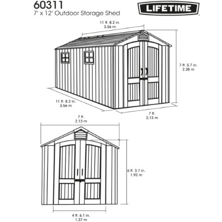 楽天市場】202201LIFETIME 7 X 12 フィート 屋外物置 ライフタイム天窓  