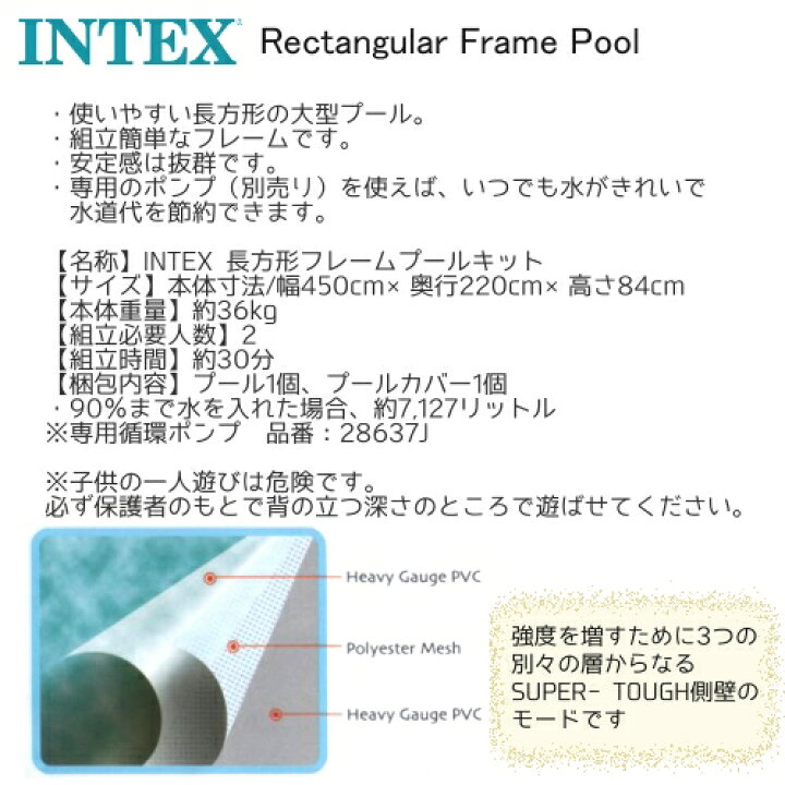 楽天市場】【カバー付き】INTEX インテックス Rectangular Frame Pool 