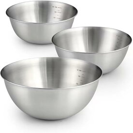 【3点セット】ボウル 深型ステンレス ボール深型 ボウル18-8ステンレス深型 ボールサラダボウルケーキボール目盛付16cm 19cm 24cm